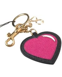 Dolce & Gabbana - Black Fuchsia Heart Leather Gold Metal Keyring Keychain - Lyst