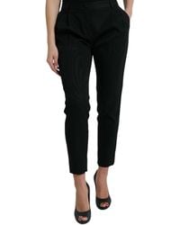 Dolce & Gabbana - Black Wool High Waist Cropped Tapered Pants - Lyst