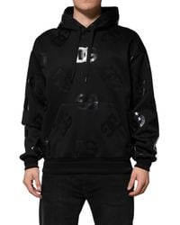 Dolce & Gabbana - Black Dg Logo Hoodie Metallic Print Sweater - Lyst