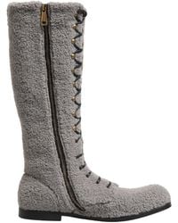 Dolce & Gabbana - Gray Shearling Lace Up Knee High Boots Shoes - Lyst