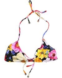 Dolce & Gabbana - Black Floral Print Nylon Halter Bikini Top Swimwear - Lyst