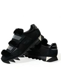 Dolce & Gabbana - Black Fur Embellished Suede Sneakers Shoes - Lyst