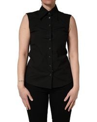 Dolce & Gabbana - Cotton Sleeveless Collared Blouse Top - Lyst