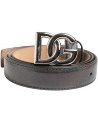 Dolce & Gabbana - Metallic Leather Silver Tone Logo Buckle Belt - Lyst