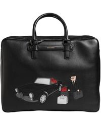 Dolce & Gabbana - Black Car Man Applique Leather Weekender Borse Bag - Lyst