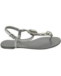 Dolce & Gabbana - Mirrored Calfskin Sandals With Bejeweled Appliqué - Lyst