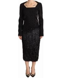 Masha Ma - Black Studs Embellished Long Sleeves Sheath Midi Dress - Lyst
