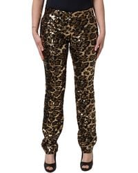 Dolce & Gabbana - Gold Leopard Sequined Straight Trouser Pants - Lyst