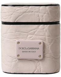 Dolce & Gabbana - Light Calf Leather Metal Logo Plaque Airpods Case - Lyst