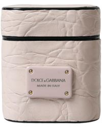 Dolce & Gabbana - Light Calf Leather Metal Logo Plaque Airpods Case - Lyst