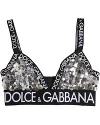 Dolce & Gabbana - Silver Sequined Triangle Soft Cup Bra Underwear - Lyst