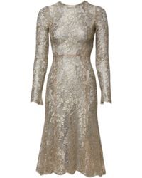 Dolce & Gabbana - Floral Lace Long Sleeves Fit & Flare Dress - Lyst