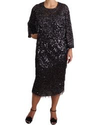 Dolce & Gabbana - Dolce Gabbana Black Sequined Long Sleeve Shift Midi Dress - Lyst