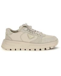 Prada - Beige Calf Leather Bos Taurus Athletic Sneakers - Lyst