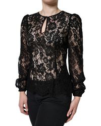 Dolce & Gabbana - Black Floral Lace See Through Long Sleeve Top - Lyst