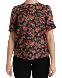 Dolce & Gabbana - Black Floral Roses Short Sleeve Top Blouse - Lyst