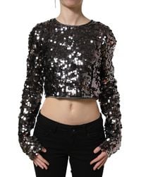 Dolce & Gabbana - Sequined Long Sleeves Crop Blouse Top Nylon - Lyst