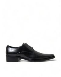 Dolce & Gabbana - Black Leather Lace Up Formal Flats Shoes - Lyst