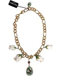 Dolce & Gabbana - Brass Short Chain Flower Crystal Pendant Necklace - Lyst