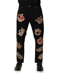 Dolce & Gabbana - Crown Embroidered Jeans - Lyst