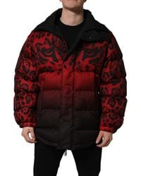 Dolce & Gabbana - Red Black Reversible Animal Print Puffer Coat Jacket - Lyst