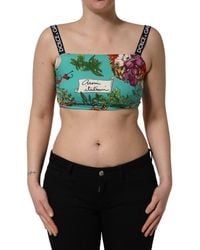 Dolce & Gabbana - Turquoise Vegetable Print Silk Crop Tank Top - Lyst