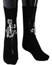 Dolce & Gabbana - Knitted Floral Clear Crystal Socks - Lyst