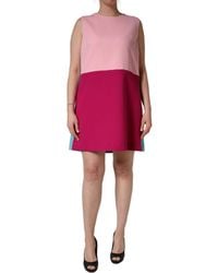 Dolce & Gabbana - Pink Blue Wool Sleeveless Shift Mini Dress - Lyst
