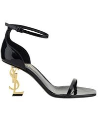Saint Laurent - Black Calf Leather Bos Taurus Stiletto Heel Sandals - Lyst
