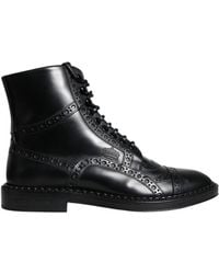 Dolce & Gabbana - Black Leather Lace Up Mid Calf Boots Shoes - Lyst