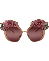 Dolce & Gabbana - Gold Rose Sequin Embroidery Dg2202 Sunglasses - Lyst