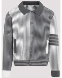 Thom Browne - Tonal Grey Polo Collar Cotton Bomber Jacket - Lyst
