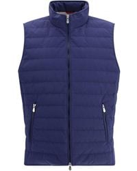 Brunello Cucinelli - Blue Polyester Sleveless Jacket - Lyst