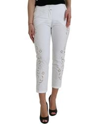 Dolce & Gabbana - Cut Out Cotton Mid Waist Cropped Pants - Lyst