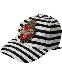 Dolce & Gabbana - Black White Stripe Amore Heart Applique Baseball Hat - Lyst