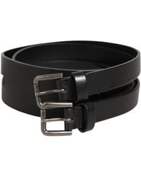 Dolce & Gabbana - Black Double Strap Leather Silver Buckle Belt - Lyst