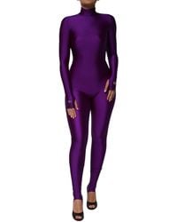 Dolce & Gabbana - Purple Nylon Turtleneck Bodycon Jumpsuit Dress - Lyst