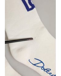 Dolce & Gabbana - White Blue Cotton Logo Calf Accessory Socks - Lyst