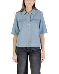 ONLY - Light Blue Cotton Shortsleeve Shirt - Lyst