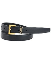 Saint Laurent - Black Calf Leather Bos Taurus Thin Belt - Lyst