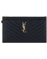Saint Laurent - Black Calf Leather Bos Taurus Clutch Bag - Lyst