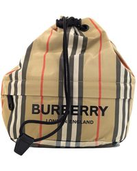 Burberry - Phoebe Heritage Stripe Beige Eco Nylon Drawstring Bucket Bag - Lyst