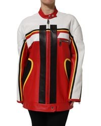 Dolce & Gabbana - Multicolor Leather Biker Full Zip Coat Jacket - Lyst