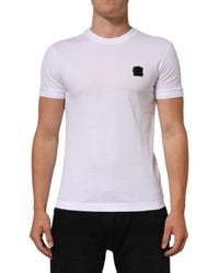 Dolce & Gabbana - White Logo Patch Cotton Crew Neck T - Lyst