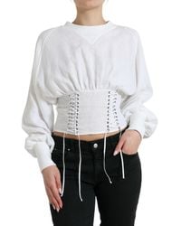 Dolce & Gabbana - White Cotton Corset Cropped Long Sleeves Top - Lyst