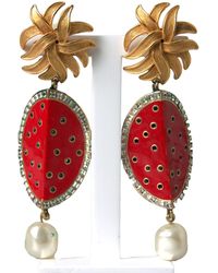 Dolce & Gabbana - Red Watermelon Gold Brass Crystal Clip Dangling Earrings - Lyst