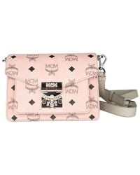 MCM - Signature Soft Pink Diamond Logo Leather Mini Flap Lock Crossbody Handbag - Lyst