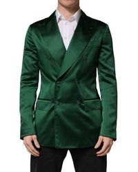 Dolce & Gabbana - Green Satin Double Breasted Jacket Blazer - Lyst