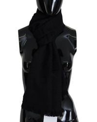 Gianfranco Ferré - Black Wool Neck Wrap Shawl Fringes Scarf - Lyst