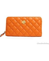 Versace - Large Dark Orange Quilted Smooth Leather Continental Clutch Zip Wallet - Lyst